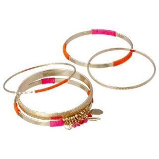Womens Wrapped Bangle Bracelet Set   Pink/Gold