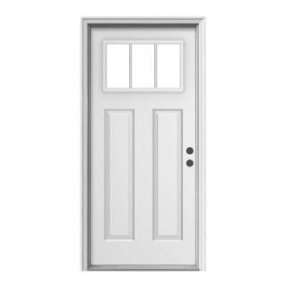 JELD WEN Premium 3 Lite Craftsman Primed White Steel Entry Door with Brickmold N11604