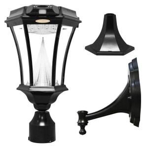 Gama Sonic 1 Head Outdoor Black Victorian Solar Lamp with Wall/Post mounts and 3 in. Fitter Brackets GS 94PIR FPW