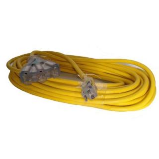 GenTran 50 ft. 12/3 Extension Cord Yellow with 15 Amp Standard Male Plug to Three 15 Amp Female Receptacles RJB12350YL
