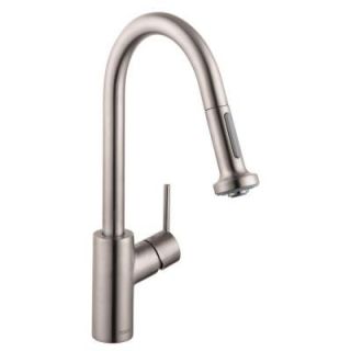 Hansgrohe Talis S Single Handle Pull Down Sprayer Kitchen Faucet in Steel Optik with Magnetic Sprayhead Docking 14877801