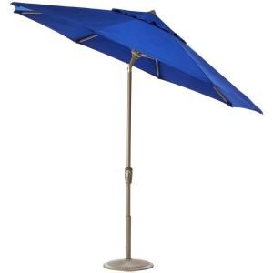 Home Decorators Collection 9 ft. Auto Tilt Patio Umbrella in Blue Sunbrella with Champagne Frame 1548920310