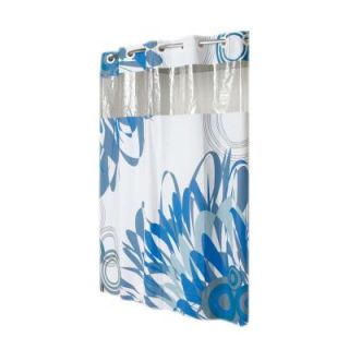 Hookless Shower Curtain Graphic Floral Peva in Blue and White Floral Pattern RBH14MY421