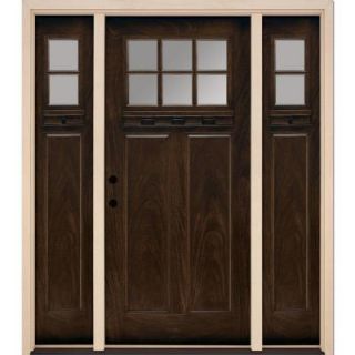 Feather River Doors Craftsman 6 Lite Clear Stained Chestnut Mahogany Fiberglass Entry Door with Sidelites FF3791 3B6 at The Home Depot