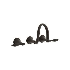 KOHLER Finial Traditional Wall Mount 2 Handle High Arc Bathroom Faucet in Oil Rubbed Bronze K T343 4M 2BZ
