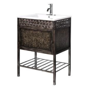 Home Decorators Collection Sydney 23.75 in. W Iron Vanity in Coppery with Porcelain Vanity Top in White 0856010170