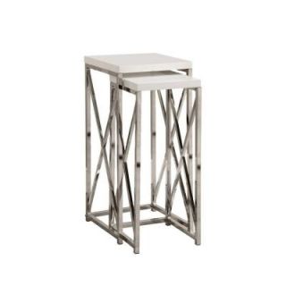 Glossy White with Chrome Metal Plant Stand Set (2 Pieces) I 3026