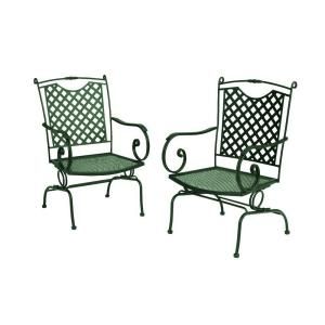 Wrought Iron Lattice Back Action Patio Dining Chairs in Green (2 Pack) W3516 D 2 GR