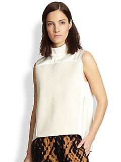 3.1 Phillip Lim Satin & French Terry Mockneck Top   Oatmeal