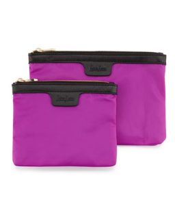 Two Piece Saffiano Trim Nylon Cosmetic Bag Boxed Set, Orchid