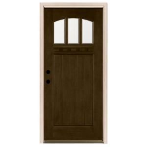Steves & Sons Craftsman 3 Lite Arch Stained Mahogany Wood Right Hand Entry Door with 4 in. Wall and White Frame M4151 HY WJ 4RH
