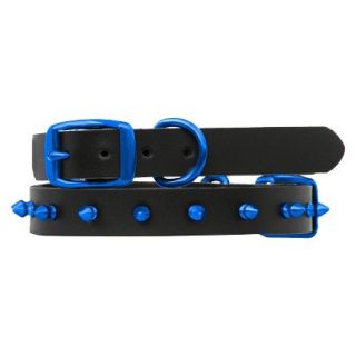 Platinum Pets Black Genuine Leather Dog Collar with Spikes   Blue (11   15)