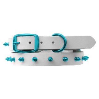 Platinum Pets White Genuine Leather Dog Collar with Spikes   Teal (17 20)