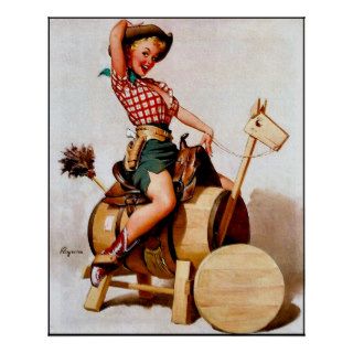 Sitting Pretty Western Pin Up Girl ~ Retro Art Posters