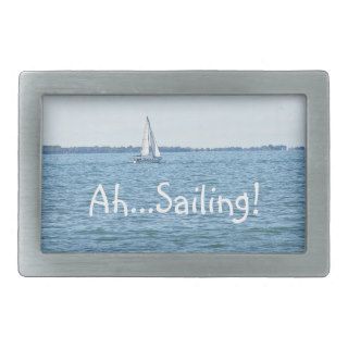 BUCKLE, "AHSAILING",  LONE SAIL BOAT ON SEA RECTANGULAR BELT BUCKLES