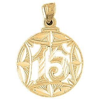 Gold Plated 925 Sterling Silver Bezled #15, Fifteen Pendant: Jewelry