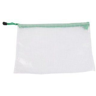A4 Soft Plastic Zipper Up Net File Document Bag Green Clear White : Conversion File Folders : Office Products