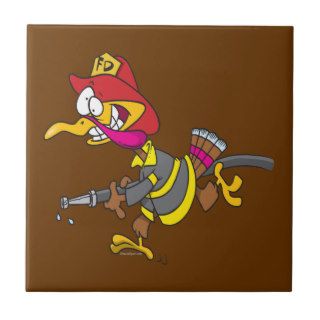 funny firefighter turkey cartoon tiles