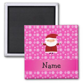 Personalized name santa pink snowflakes fridge magnet