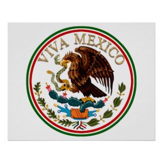 Viva Mexico Mexican Flag Icon w/ Gold Text Print