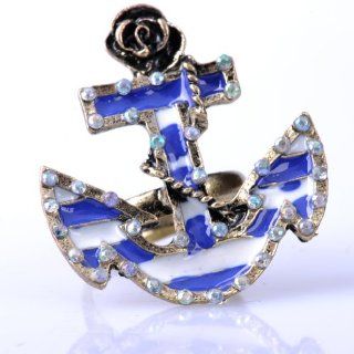 Retro anchor blue and white striped sailor style diamond ring : Makeup : Beauty