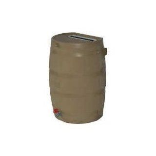 50 Gallon Rain Water Collection Barrel With Brass Spigot   Tan Finish  Patio, Lawn & Garden