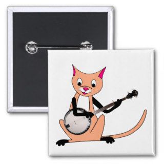 Cat Playing the Banjo Pinback Buttons