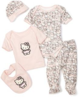Hello Kitty Organics Baby Hello Kitty with Multi Kitty Pattern 5 Piece Set, Light pink, 6 12 Months: Clothing