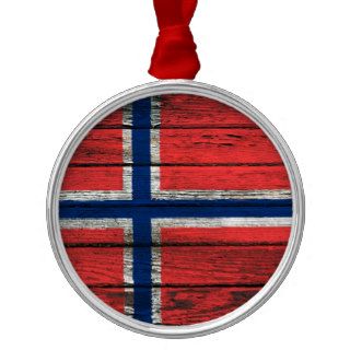 Norwegian Flag with Rough Wood Grain Effect Christmas Tree Ornaments