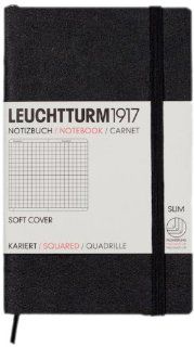 LEUCHTTURM1917 329869 Notizbuch Pocket (A6), Softcover, 121 Seiten, schwarz, kariert: Bürobedarf & Schreibwaren