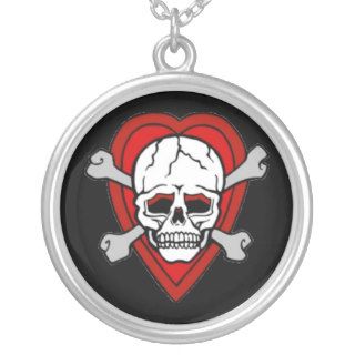 Skull Crossbones in Heart Vintage Tattoo Art Pendant