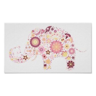 Cute Flower Elephant Floral Animal Vector Poster