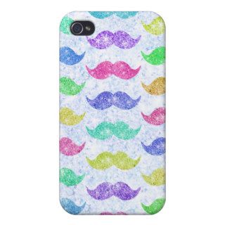 Funny Girly Mustache Teal Blue Glitter  Covers For iPhone 4