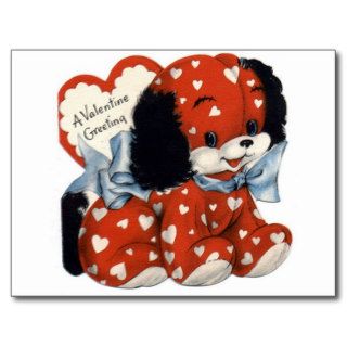 Retro Valentines Day Puppy Postcards