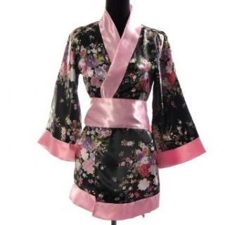 Shanghai Tone® Vintage Satin Blumen Kimono Yukata Morgenrock Bademantel Nachtwäsche Japanisches Kleid Einheitsgröße: Bekleidung