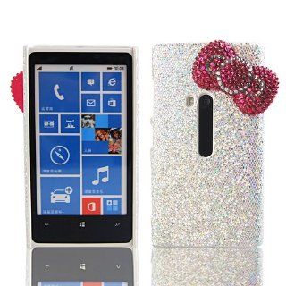 BestCool 3D Bling Glitzer Hlle fr Nokia Lumia 920 mit Rose Rot Pink Strass Kristall Diamant Schleife Bow Etui Skin (Harte Rckseite) Schutzhlle Case Cover   Wei: Elektronik