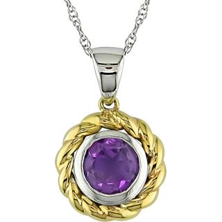 10k Two tone Gold Round Amethyst Necklace Amethyst Necklaces