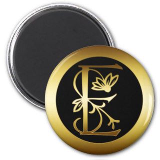 GOLD FLORAL MONOGRAM LETTER E FRIDGE MAGNETS