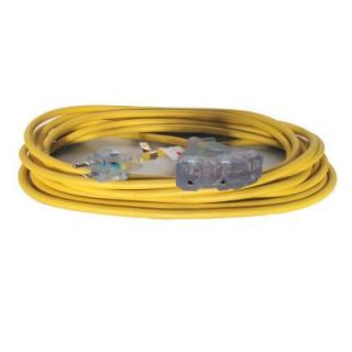 GenTran 25 ft. 14/3 Yellow Triple Tap Cord with Standard 15 Amp 3 Prong Plug and Three 3 Prong 15 Amp Receptacles RJB14325YL
