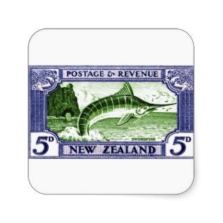 Antique 1935 New Zealand Swordfish Postage Stamp Stickers