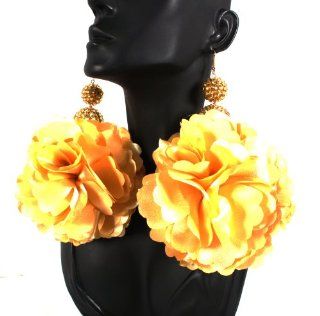 Basketball Wives Gold 3.25 Inch Flower Drop Earrings with 2 Iced Out Disco Balls Poparazzi: Jewelry