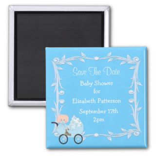 Baby in Carriage Blue Baby Shower Save The Date Magnets