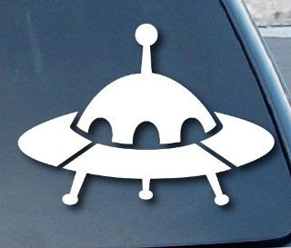UFO Alien Spaceship Car Window Vinyl Decal Sticker 4" Wide (Color: White): Everything Else