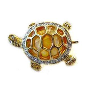 24k Gold Plated Swarovski Crystal Large Turtle Design Brooch/Pin: Jewelry