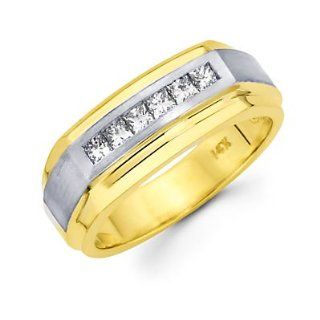 Princess Cut Channel Set 14k Two Tone Gold Mens Diamond Wedding Ring Band .46 ct (G H, I1): Sonia Jewels: Jewelry