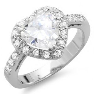 2.50 CT Ladies Heart & Round Cubic Zirconia CZ Wedding Halo Bridal Engagement Ring (Available in size 6, 7, 8): Jewelry