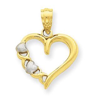 14K Yellow Gold & Rhodium Casted Heart Pendant 19mmx14mm: Jewelry
