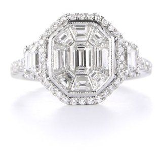 Diamond Antique 18k White Gold Engagement Ring: Jewelry