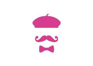 7" inches pink silhouette of beret hat thick curly mustache bow tie design vinyl decal sticker twin pack 2 in 1: Everything Else