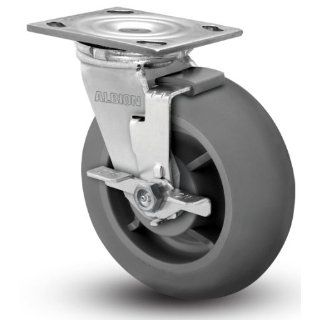 Albion 16 Series 6" Diameter X tra Soft Round Tread Wheel Medium Heavy Duty Zinc Plate Swivel Caster with Face Brake, Roller Bearing, 4 1/2" Length X 4" Width Plate, 600 lbs Capacity (Pack of 4): Industrial & Scientific